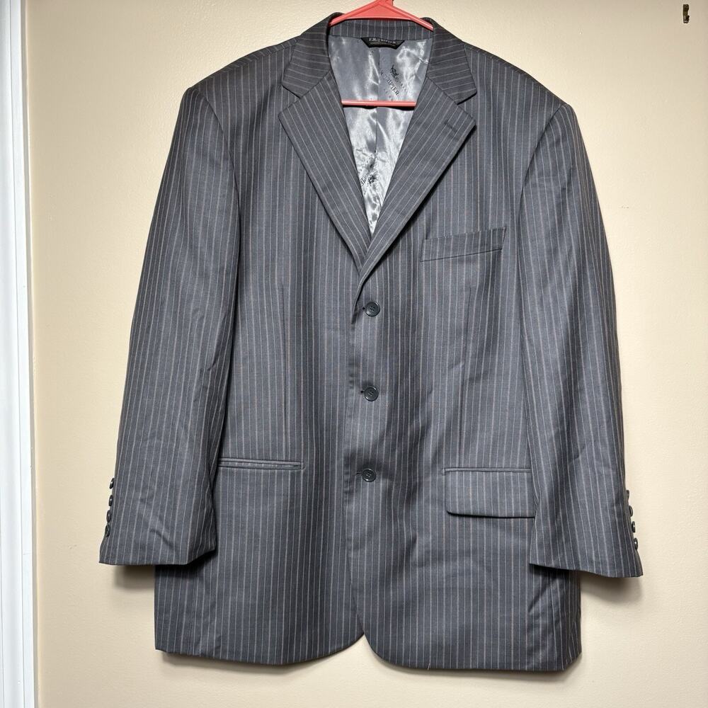 F.R. Tripler Mens Silk Wool Blend PIn Striped Gray Blazer Suit Coat Size 46